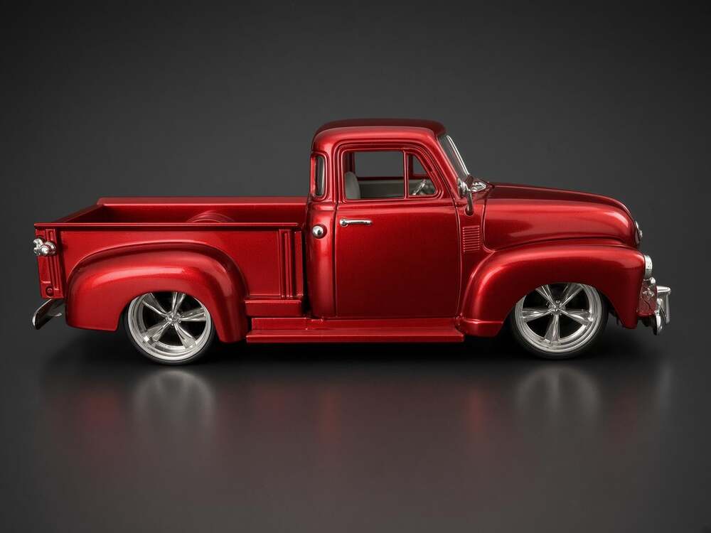 DUB City Old Skool Custom Lowered Red Chevy Pickup Diecast 1:24